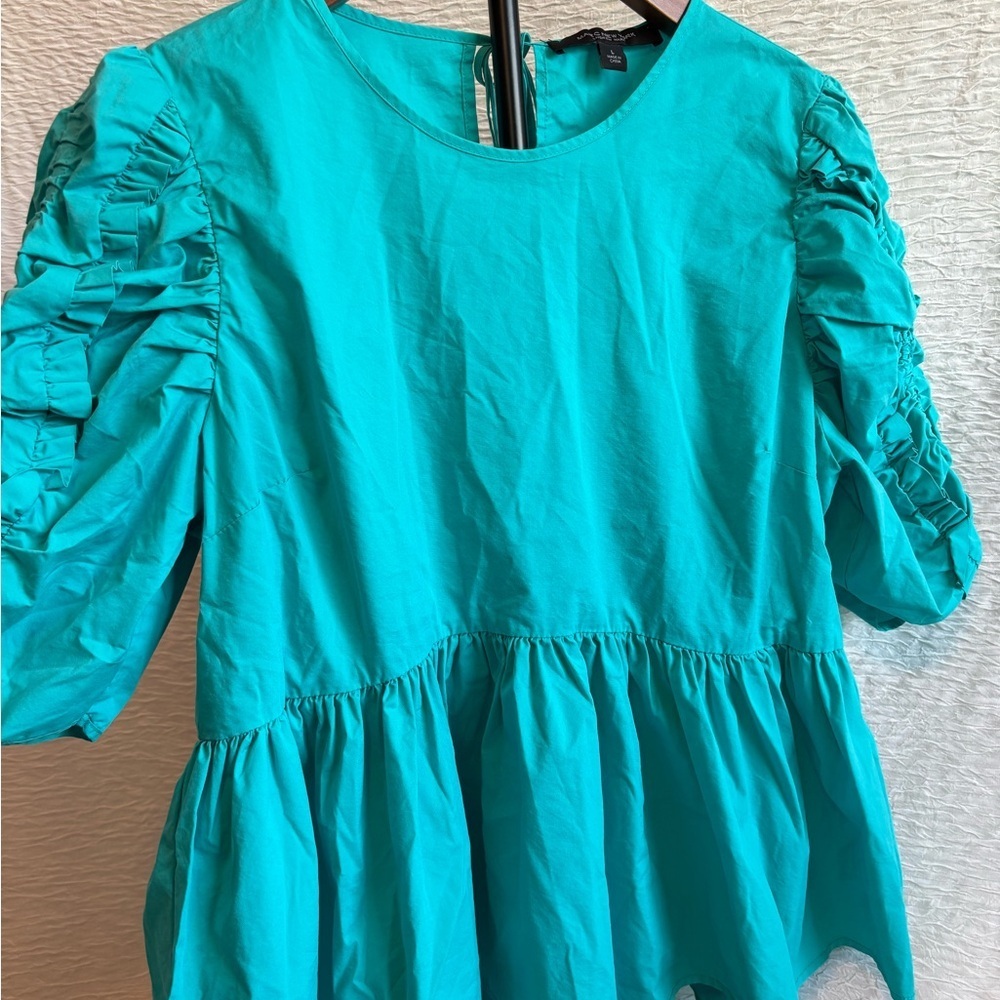 Marc New YorkTeal Ruffled Sleeve Blouse - Picture 2 of 9